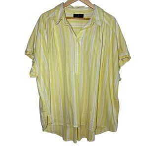 Lane Bryant Plus 22 Linen Blend Top Yellow Stripe Short Sleeve Flowy Loose Lagom